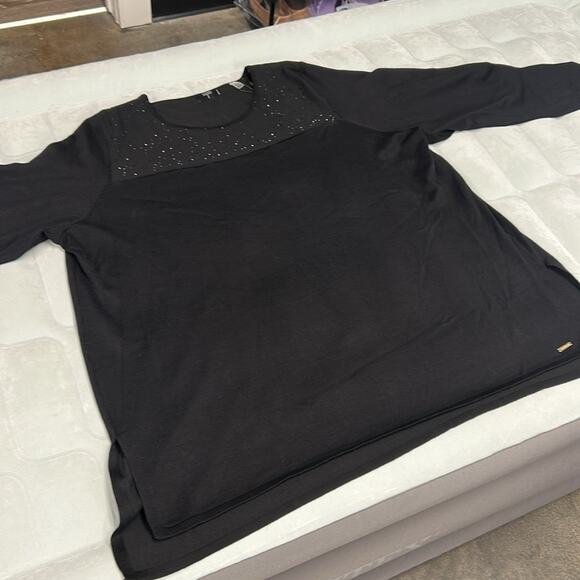 T Tahari Woman Plus Size Tunic 2X Mesh Rhinestones Long Sleeve Soft Stretchy Top - Picture 6 of 9